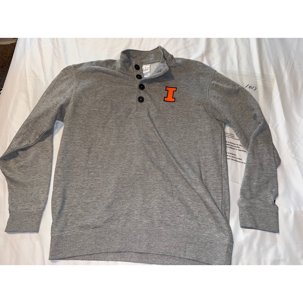 Champion University of Illinois Fighting Illini Button Sweatshirt Gray Mens L